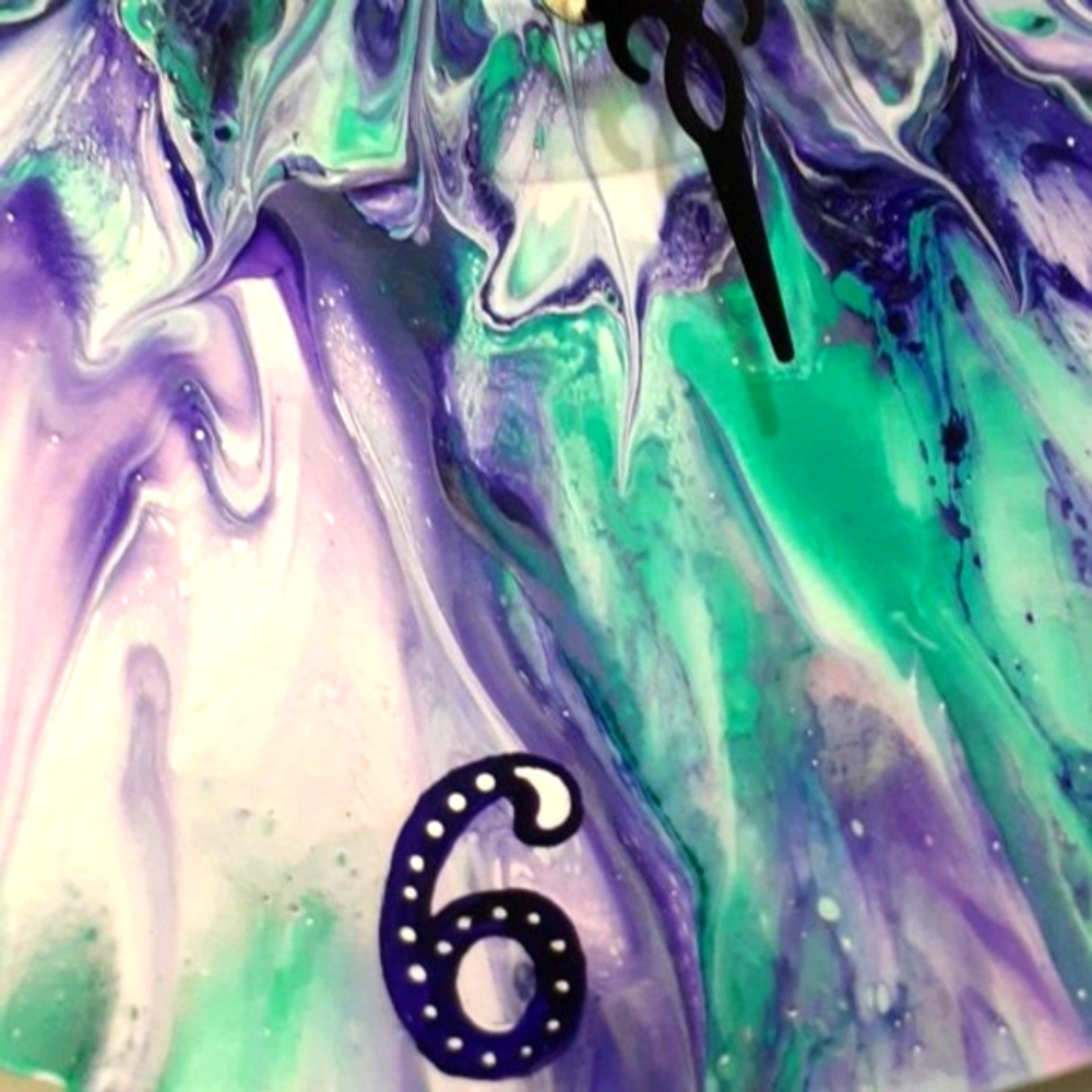 Hand Crafted Vinyl Record Clock Repurposed Upcycled Acrylic Fluid Art Wall Art - Picture 8 of 10